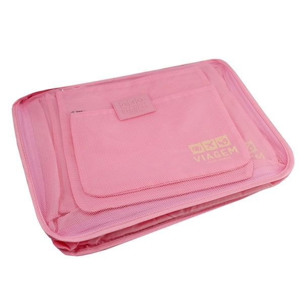 Kit Organizador de Malas + Frascos de Viagem 7 pcs Rosa 7