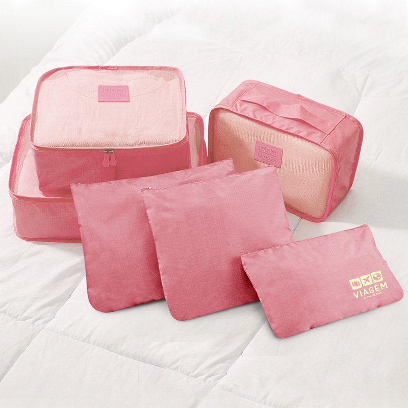 Kit Organizador de Malas + Frascos de Viagem 7 pcs Rosa 8