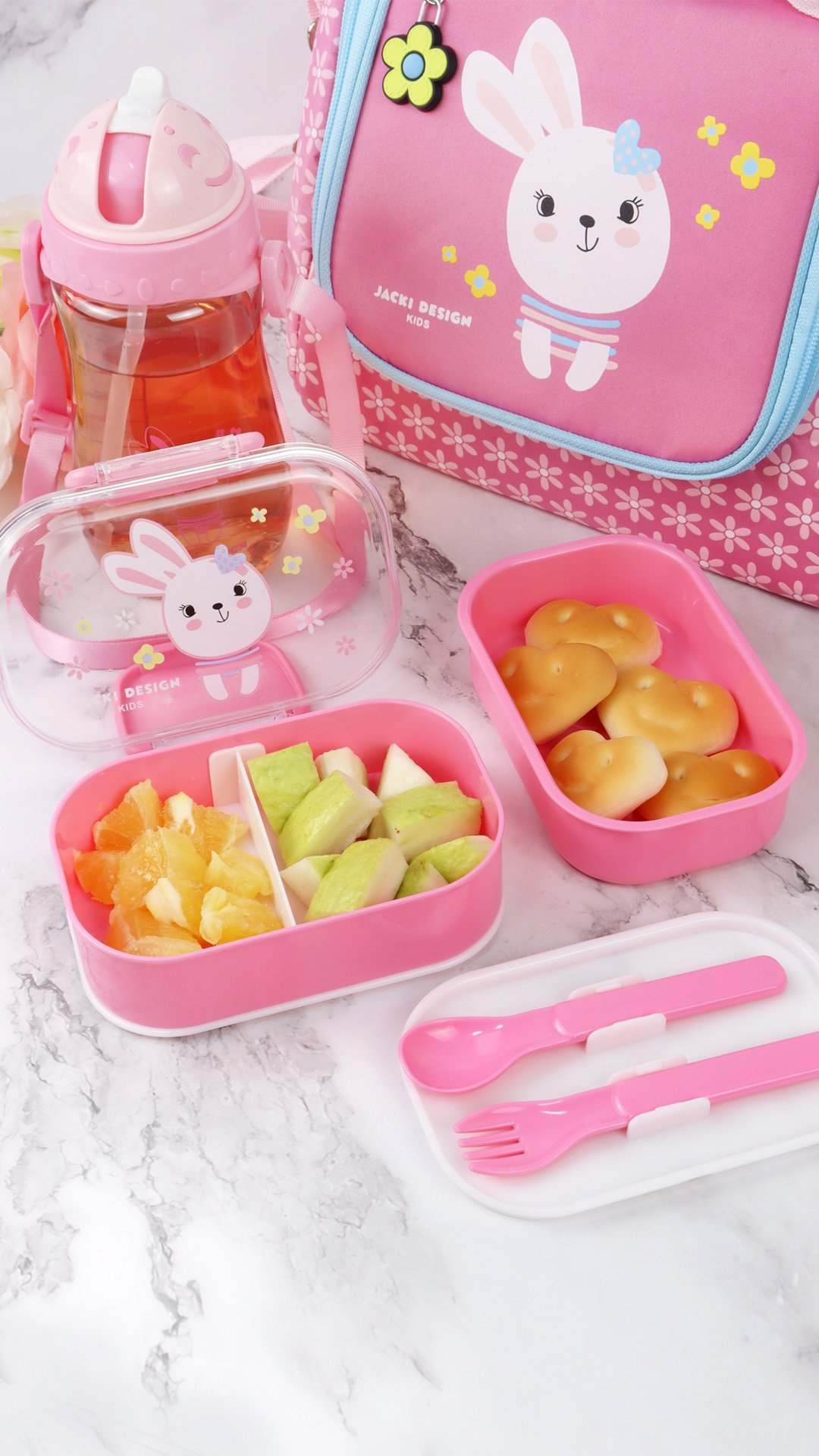 Kit Lancheira Térmica com Garrafa 460ml e Pote p/ lanche de 2 Andares 400ml Pink 2