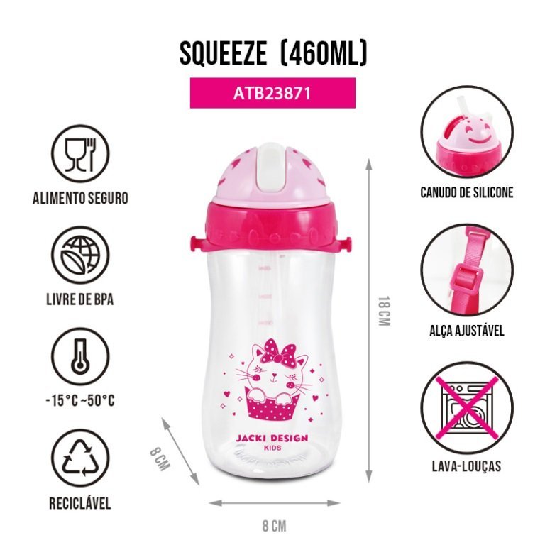 Kit Lancheira Térmica com Garrafa 460ml e Pote p/ lanche de 2 Andares 400ml Pink 8