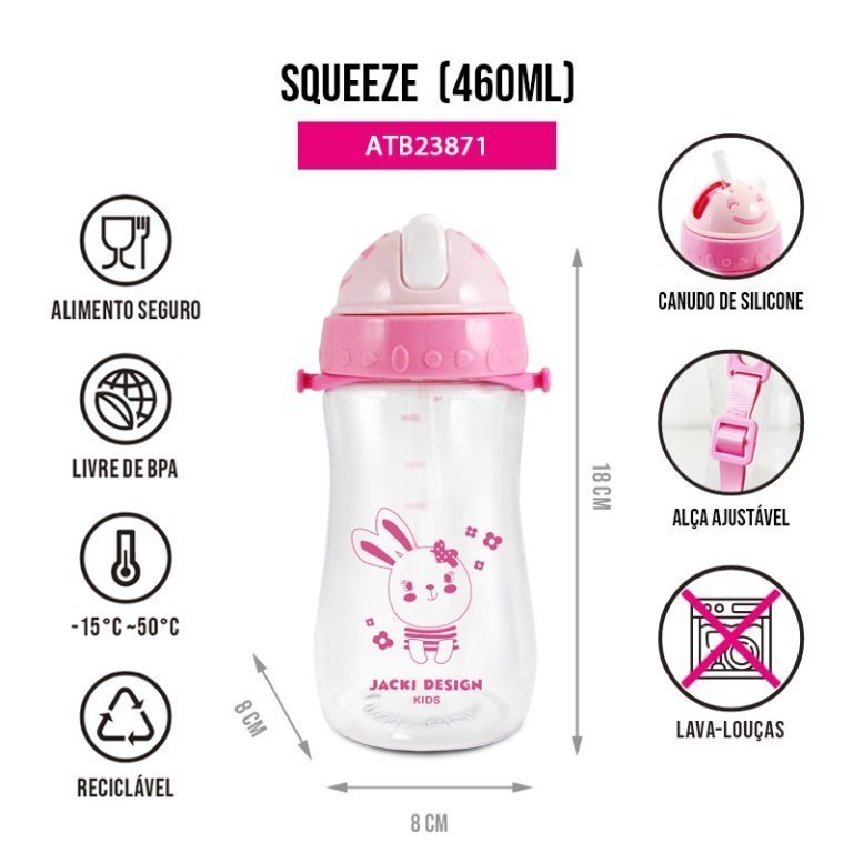 Kit Lancheira Térmica com Garrafa 460ml e Pote p/ lanche de 2 Andares 400ml Rosa 6