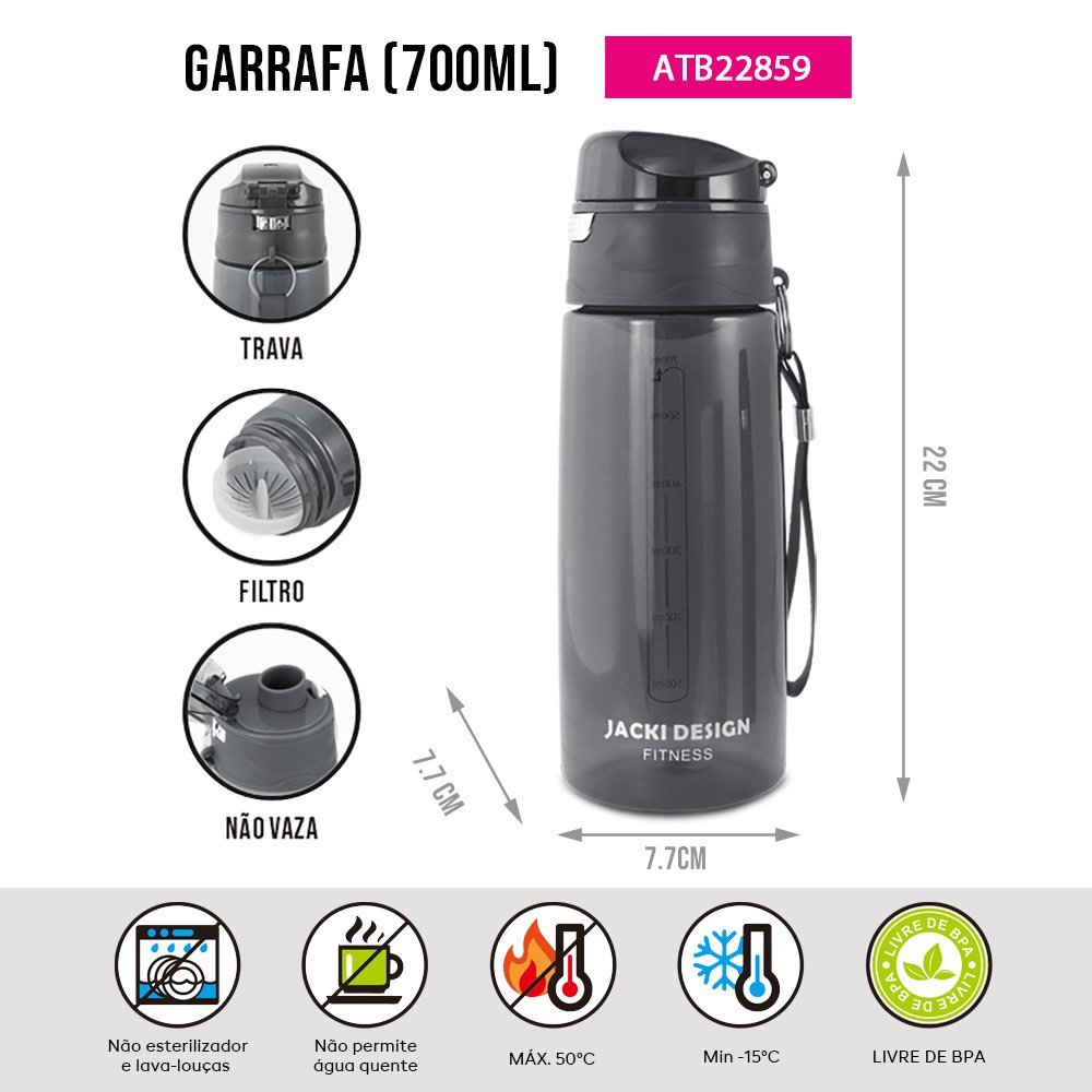 Garrafa 700ml Jacki Design - Preto Preto 2
