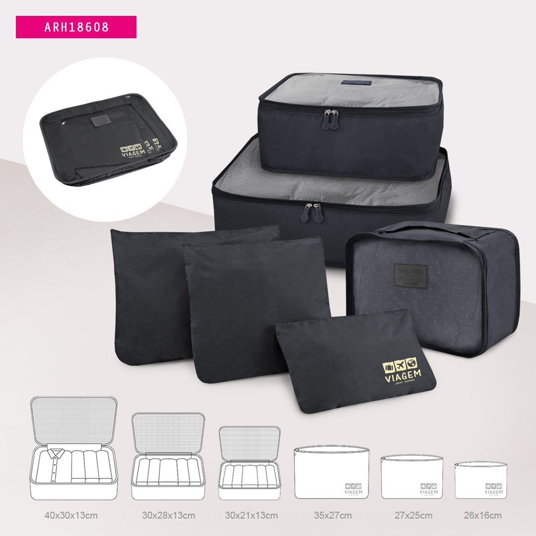 Kit Organizador de Malas 6pcs, Bolsa Dobrável GG -Azul Preto 6