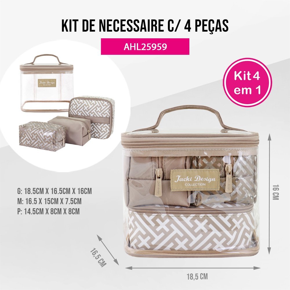 kit Necessaire 4 Peças Coleção Diamantes - Jacki Design Bege 3