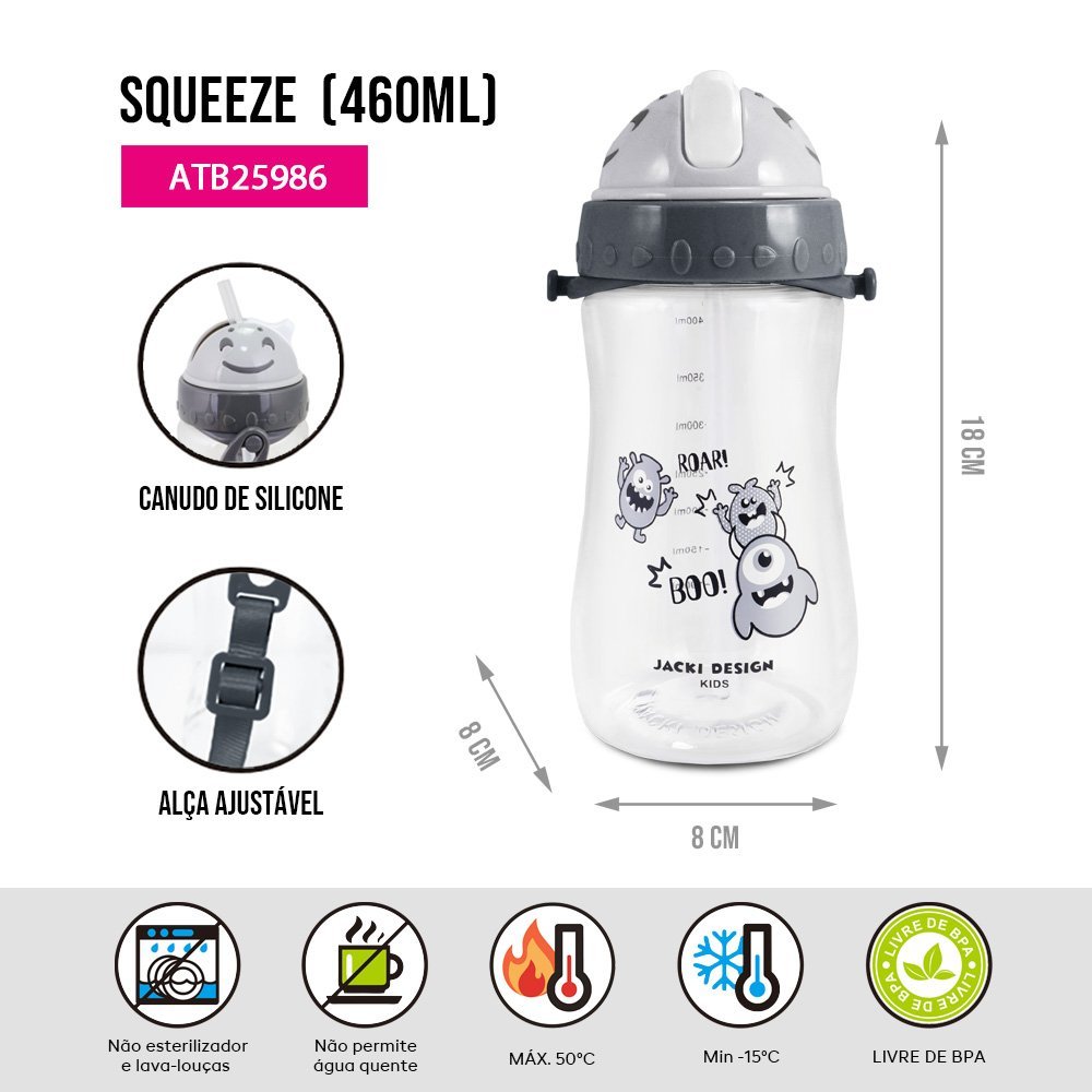 Garrafa Infantil Amiguinhos 460 ml - Jacki Design Monstro Cinza 2