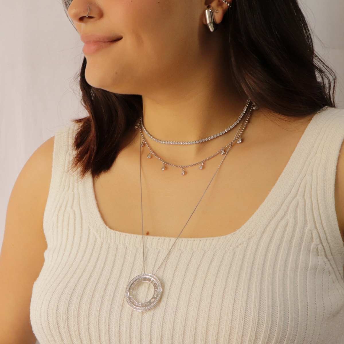 Choker Folheado a Ródio Riviera Pontos de Luz Zircônia Prata 3