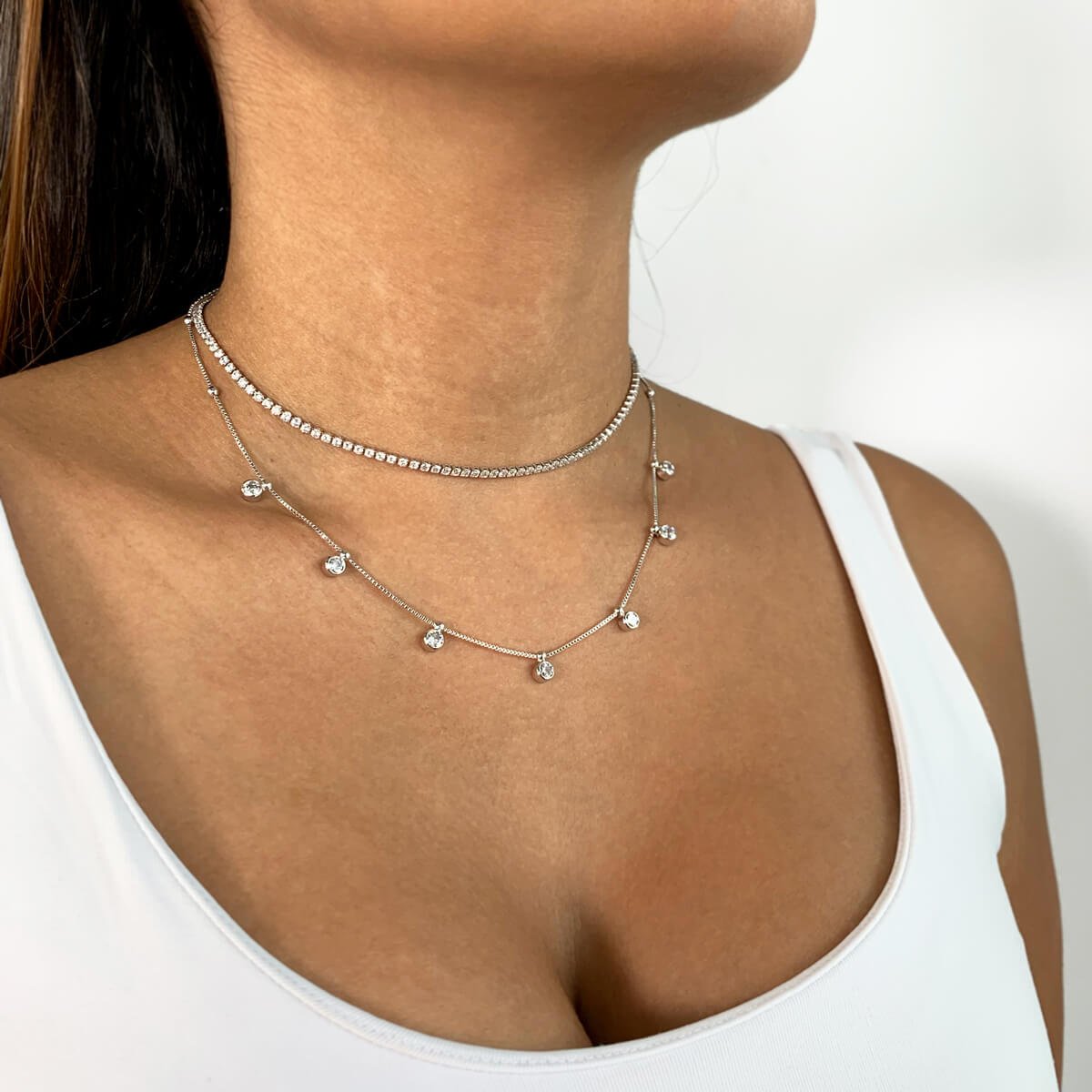 Choker Folheado a Ródio Riviera Pontos de Luz Zircônia Prata 5