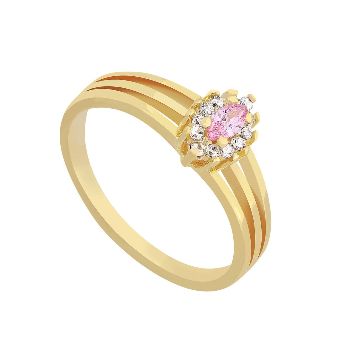 Anel Folheado a Ouro 18k Solitário Oval Zircônia Rosa Claro