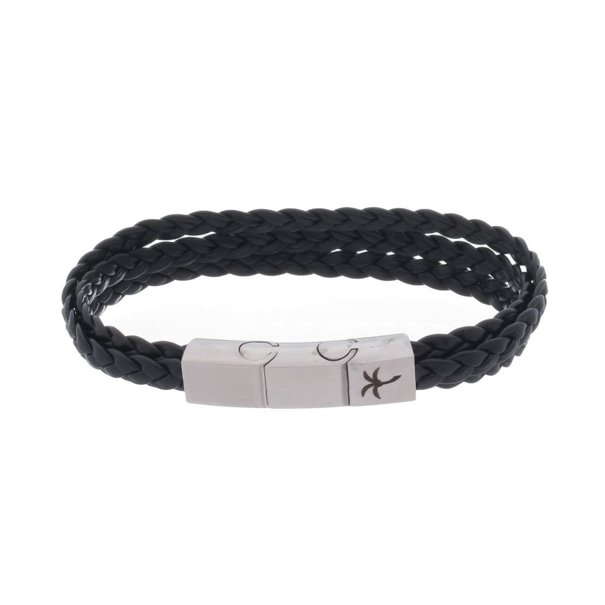 Pulseira Masculina Regulável Couro Preto 3 Tiras Trançadas Grossa