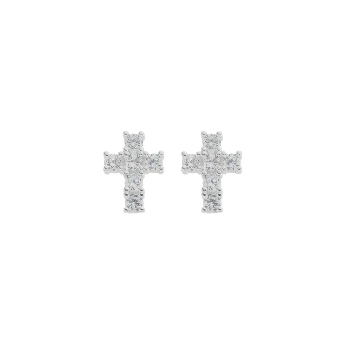 Brinco Prata 925 Crucifixo Zircônia Prata 2