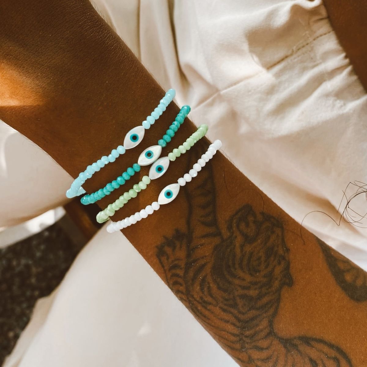 Pulseira Nylon Prata 925 Olho Grego Oval Cristal Verde Água Verde 2