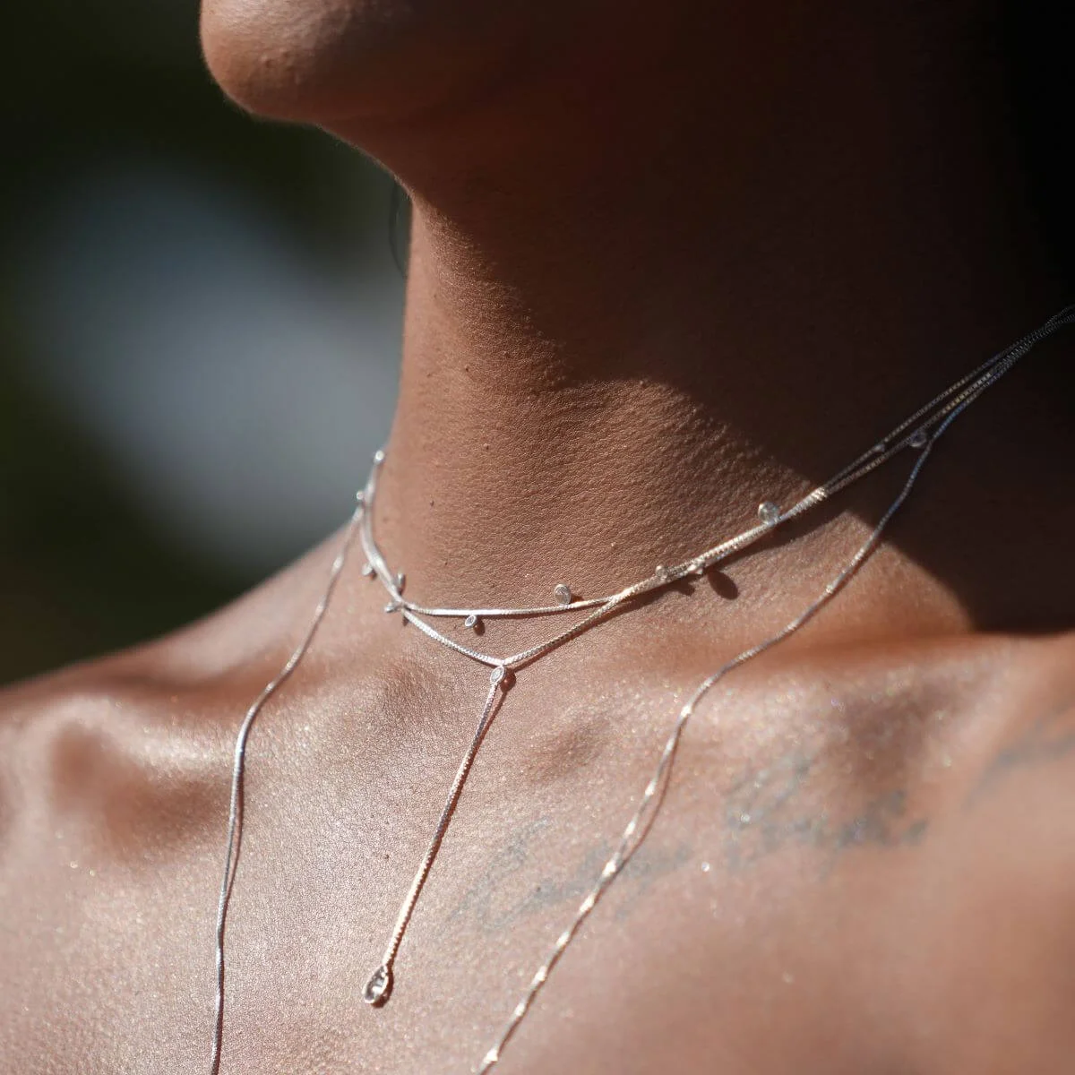 Colar Gravatinha Prata 925 Gota e Ponto de Luz Zircônia Prata 3