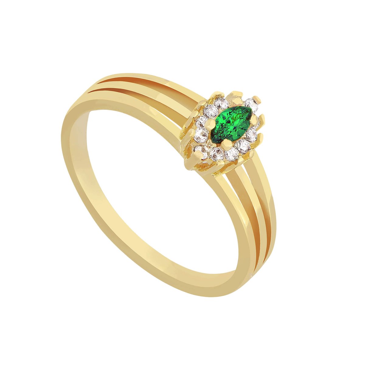 Anel Folheado a Ouro 18k Solitário Oval Zircônia Verde