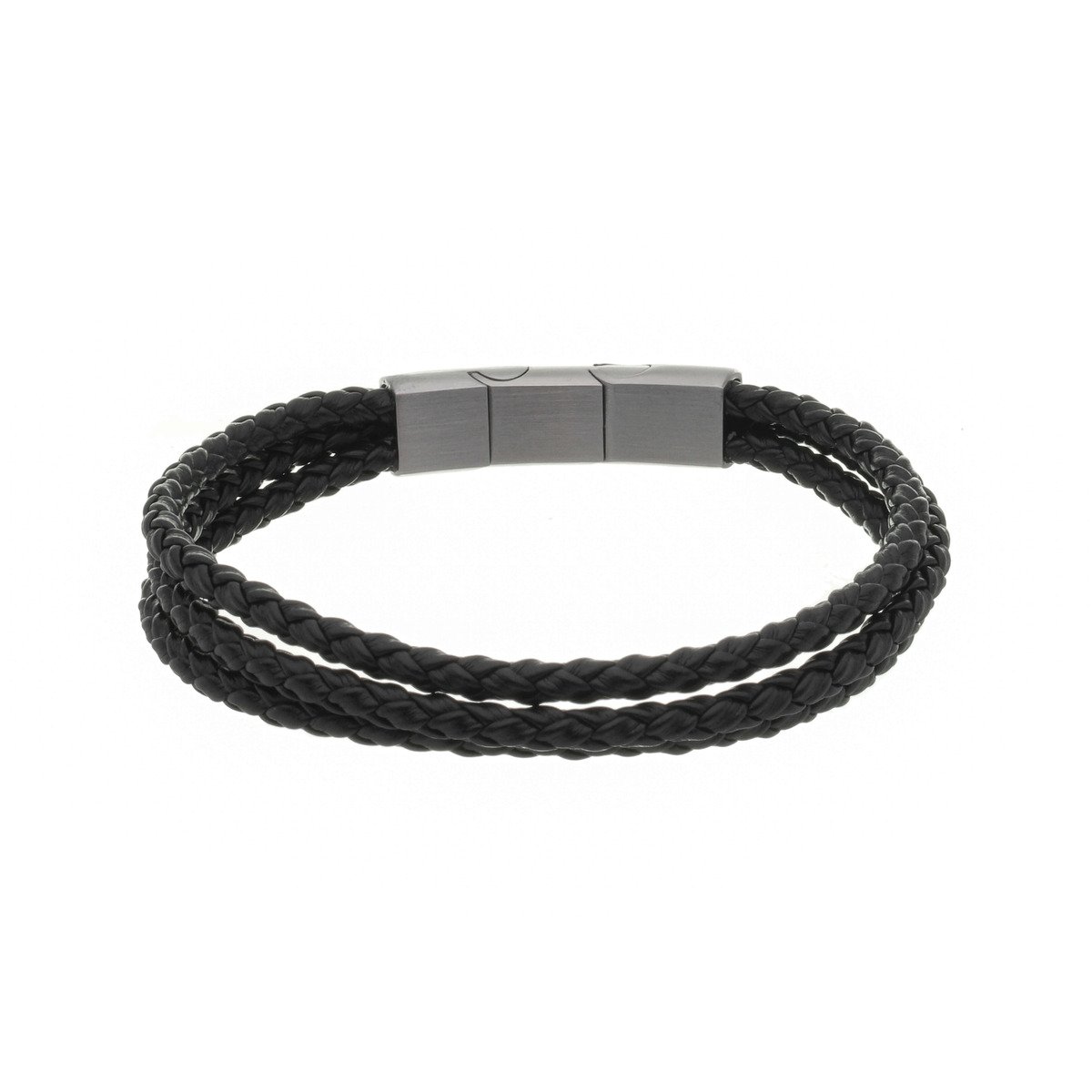 Pulseira Masculina Regulável Couro Preta 3 Tiras Trançadas Fina Preto 2