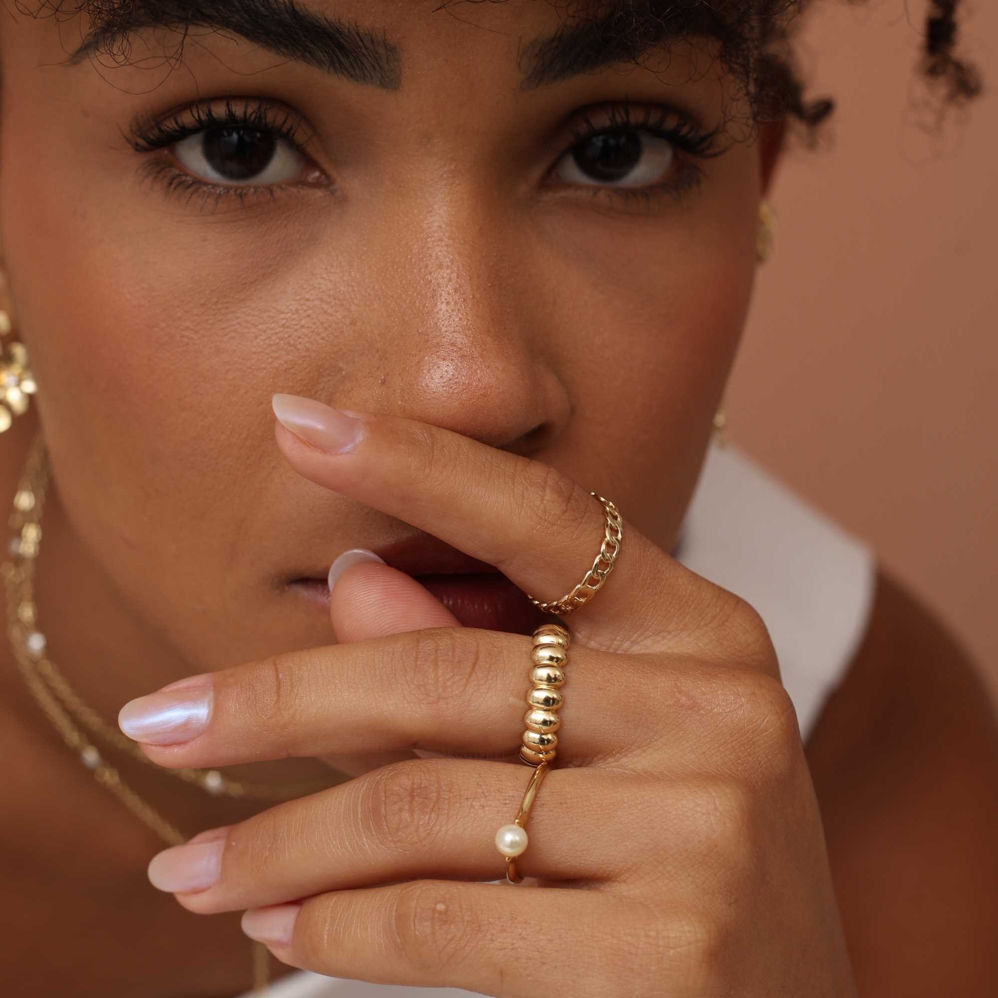 Anel Folheado a Ouro 18k Orgânico Gomos Dourado 11