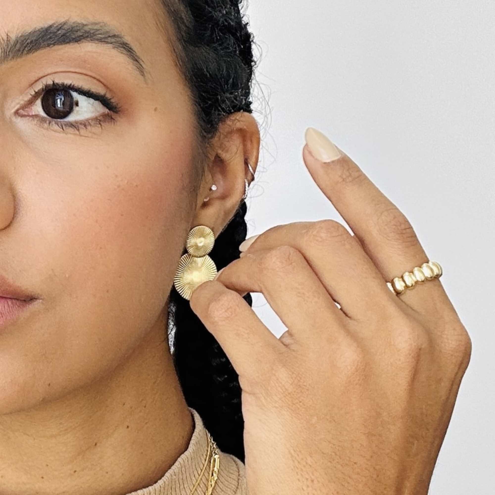 Anel Folheado a Ouro 18k Orgânico Gomos Dourado 12
