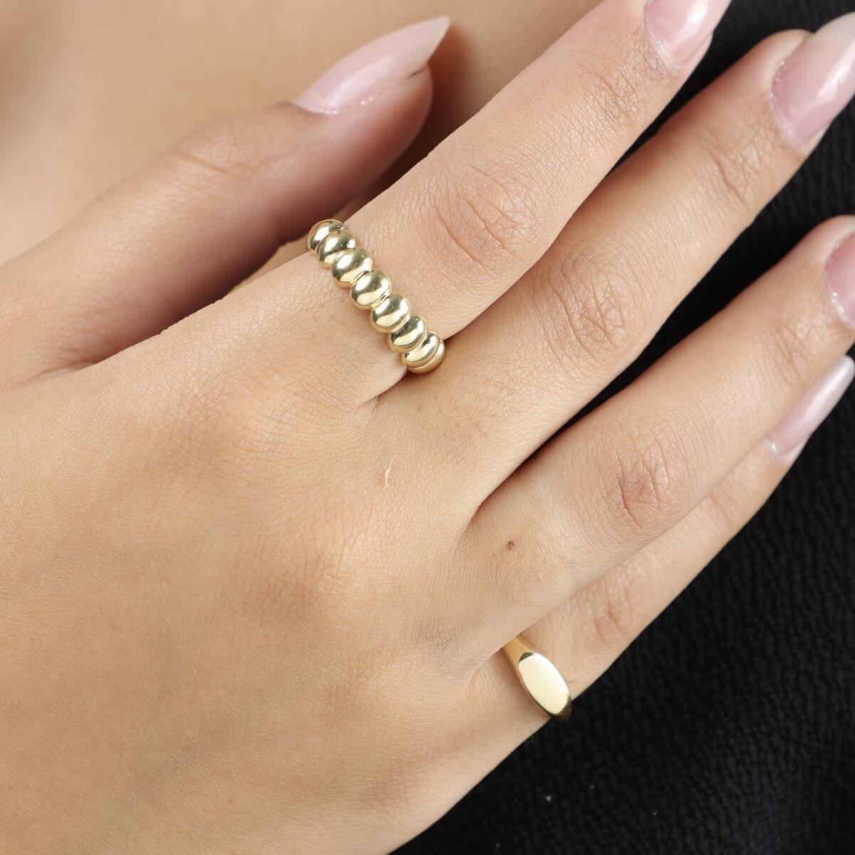 Anel Folheado a Ouro 18k Orgânico Gomos Dourado 15