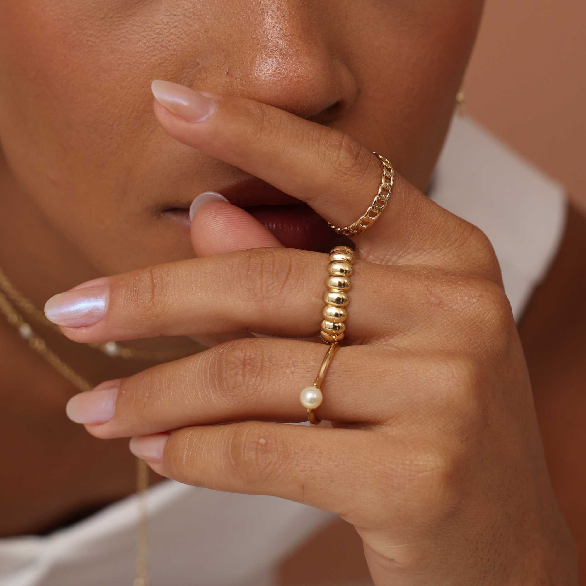 Anel Folheado a Ouro 18k Orgânico Gomos Dourado 7