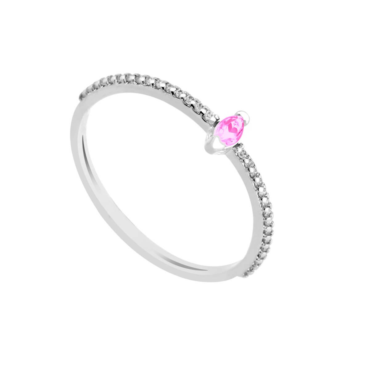 Anel Folheado a Ródio Solitário Losango Rosa Claro PP Prata 1