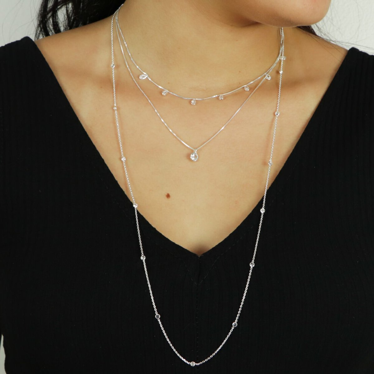Colar Prata 925 Pingente Gota Zircônia Transparente Prata 2