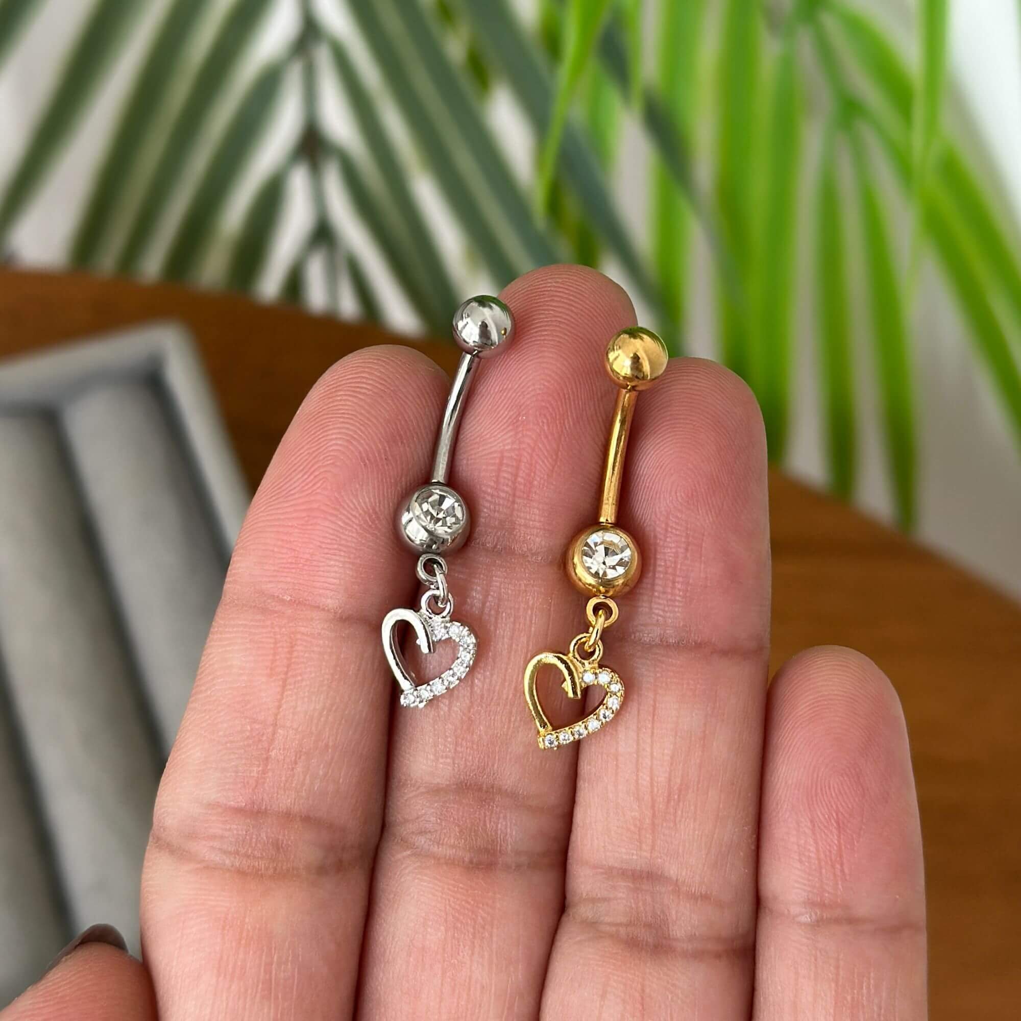 Piercing Umbigo Aço Pingente Coração P Prata 2