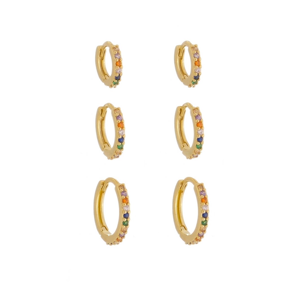 Kit Argolinha Folheado a Ouro 18k Cravejado Colorido 2mm Dourado 1