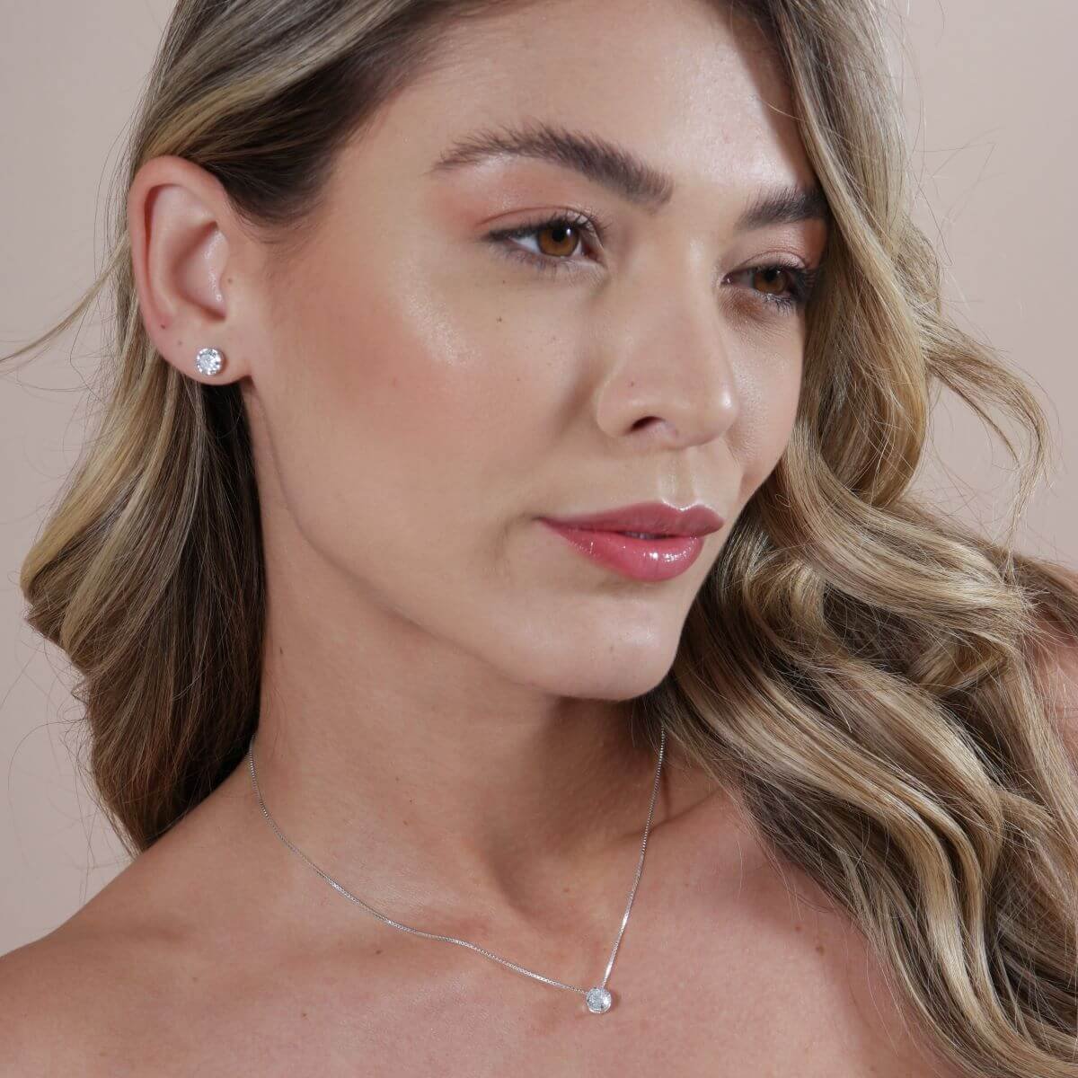 Conjunto Prata 925 Zircônia Redonda Transparente Prata 1
