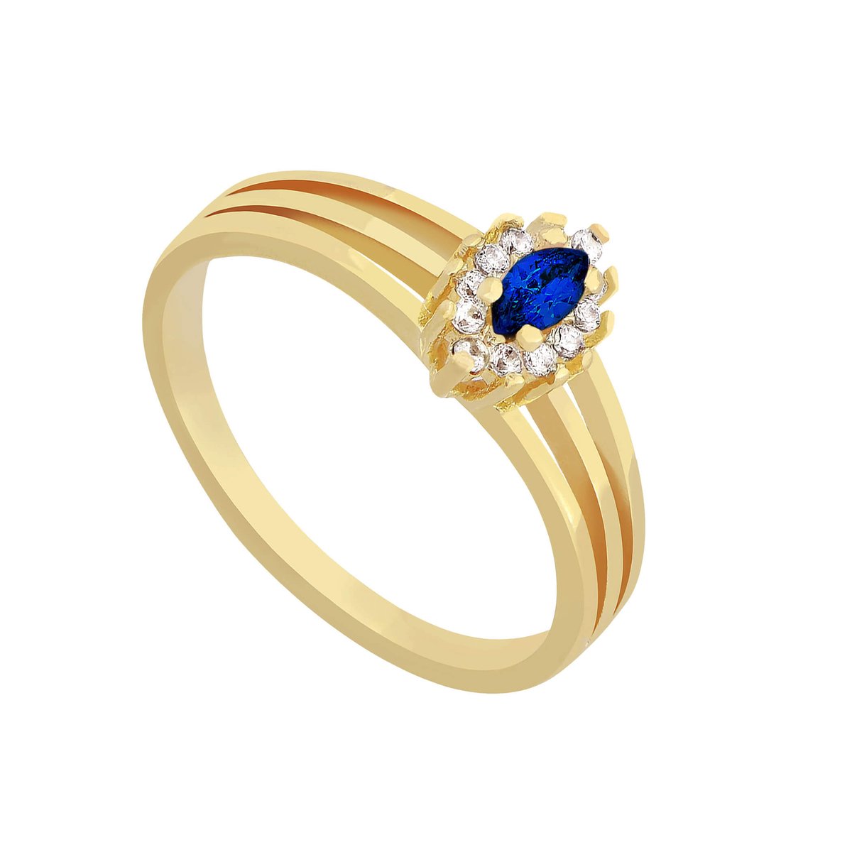 Anel Folheado a Ouro 18k Solitário Oval Zircônia Azul Marinho