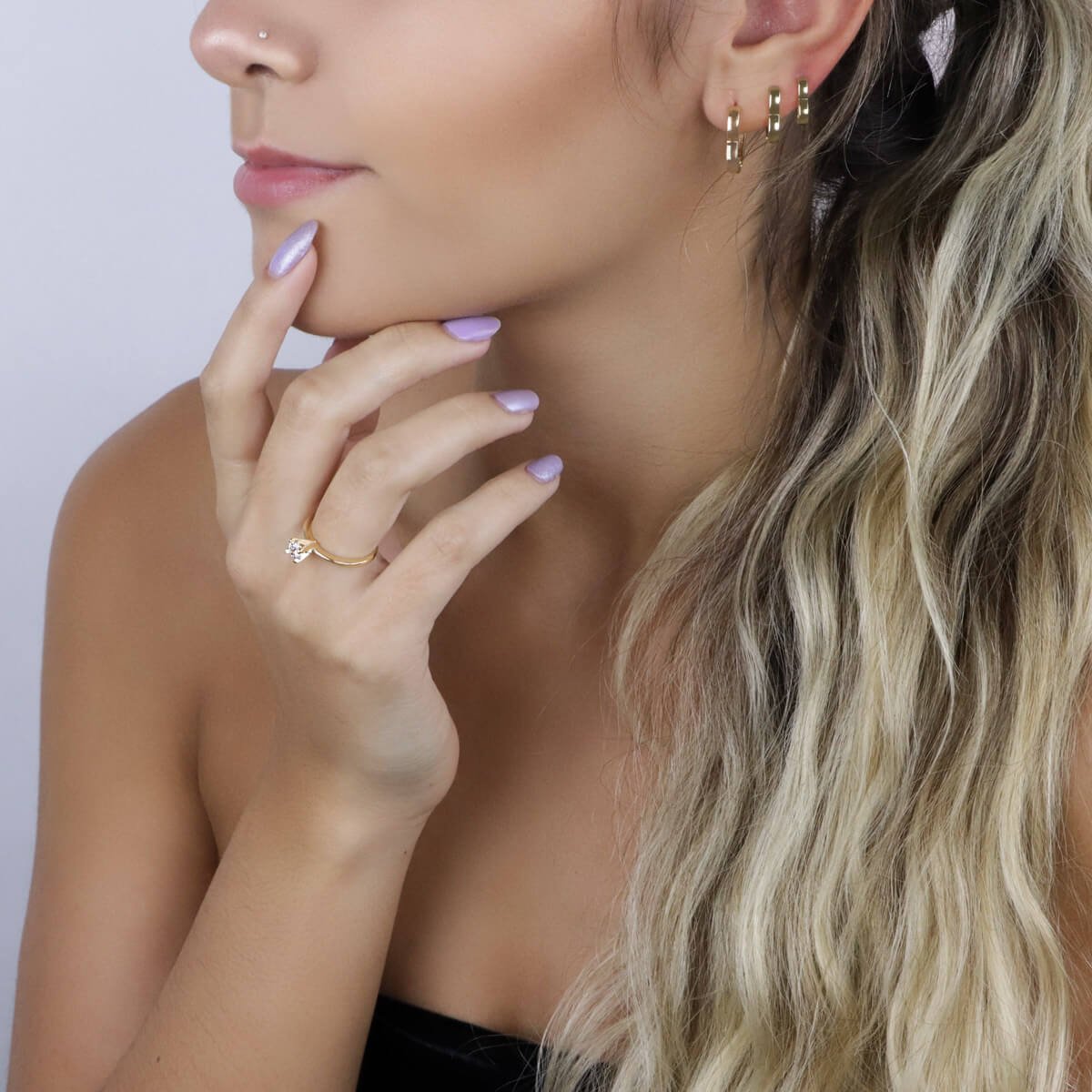 Anel Folheado a Ouro 18k Solitário Zircônia G 5mm Dourado 2