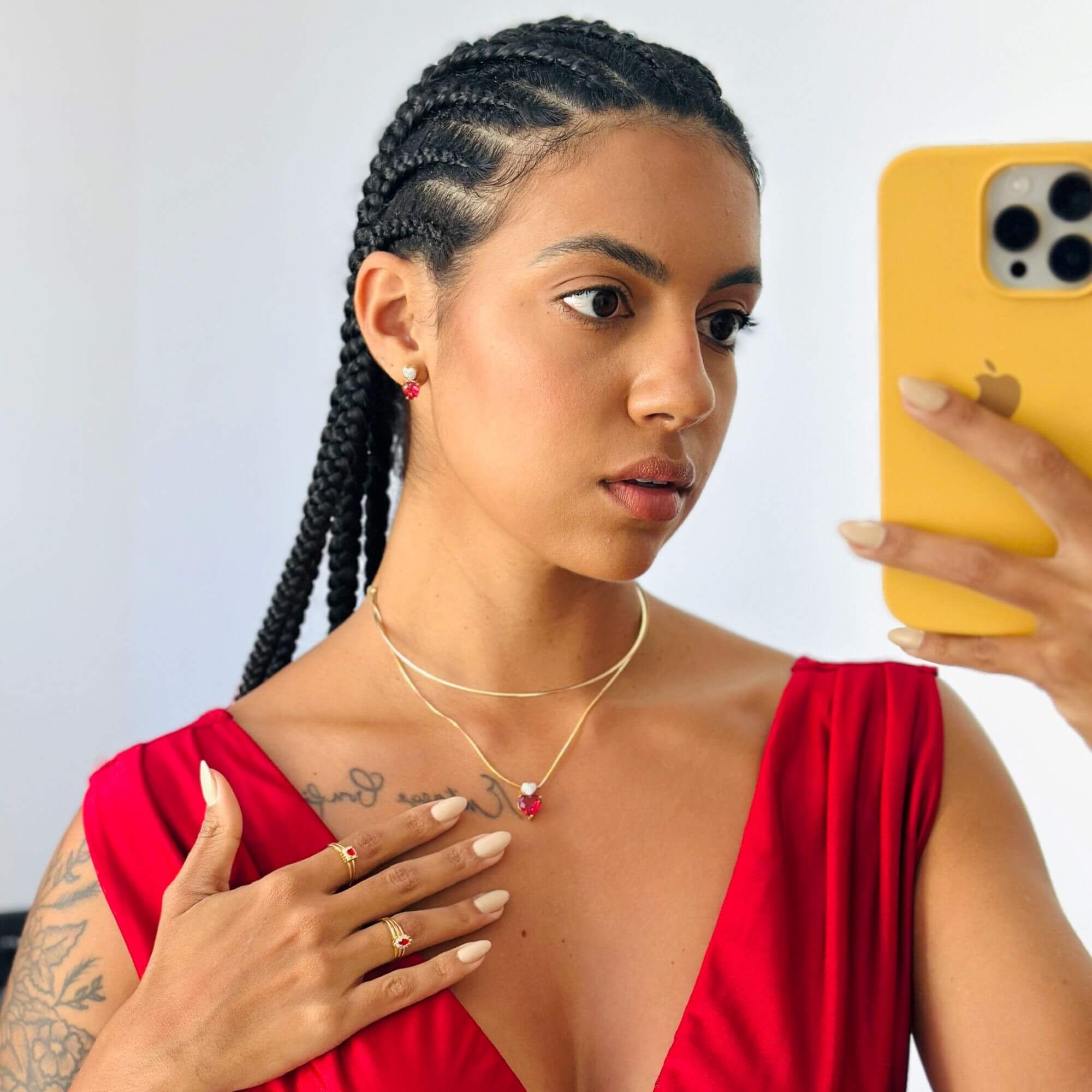 Conjunto Folheado a Ouro 18k Coração Rosa e Cravejado Ouro 18K/Rosa 2