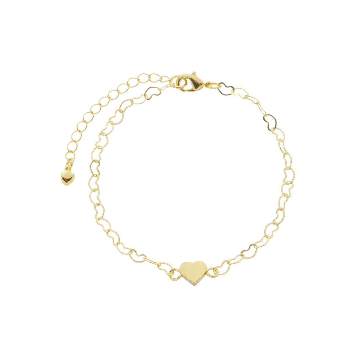 Pulseira Folheado a Ouro 18k Corações Conectados Pingente Coração