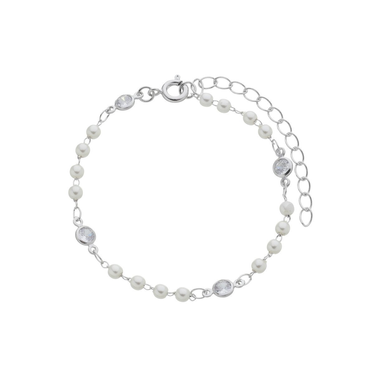 Pulseira Folheado a Ródio Ponto de Luz e Pérola Prata 1