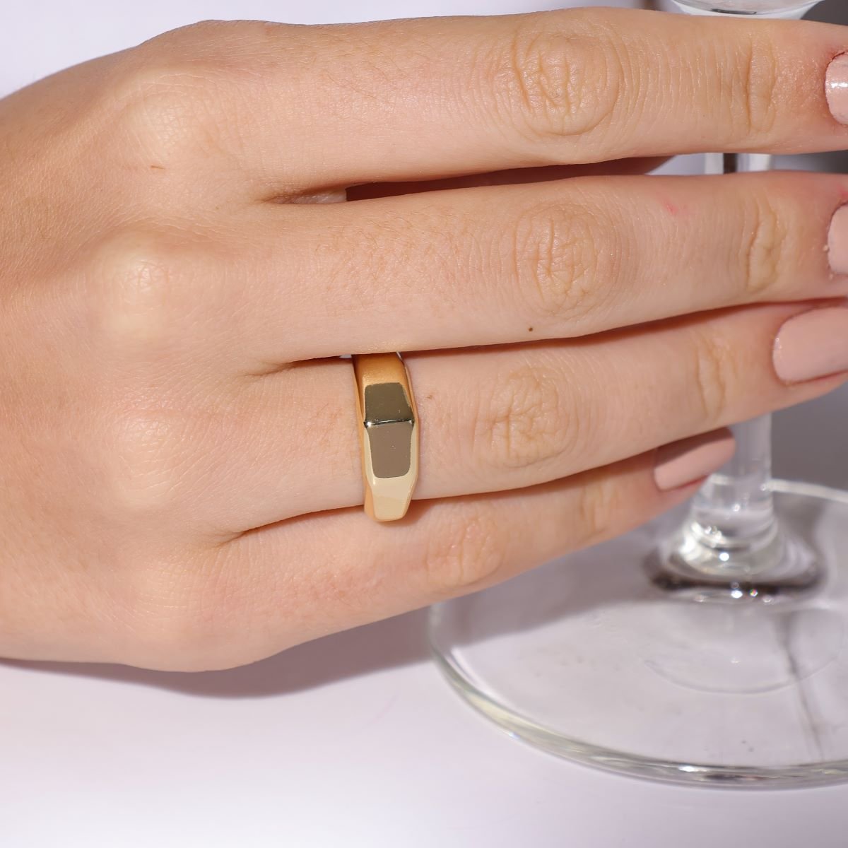 Anel Folheado a Ouro 18k Grosso Geométrico Chapas Lisas Dourado 2