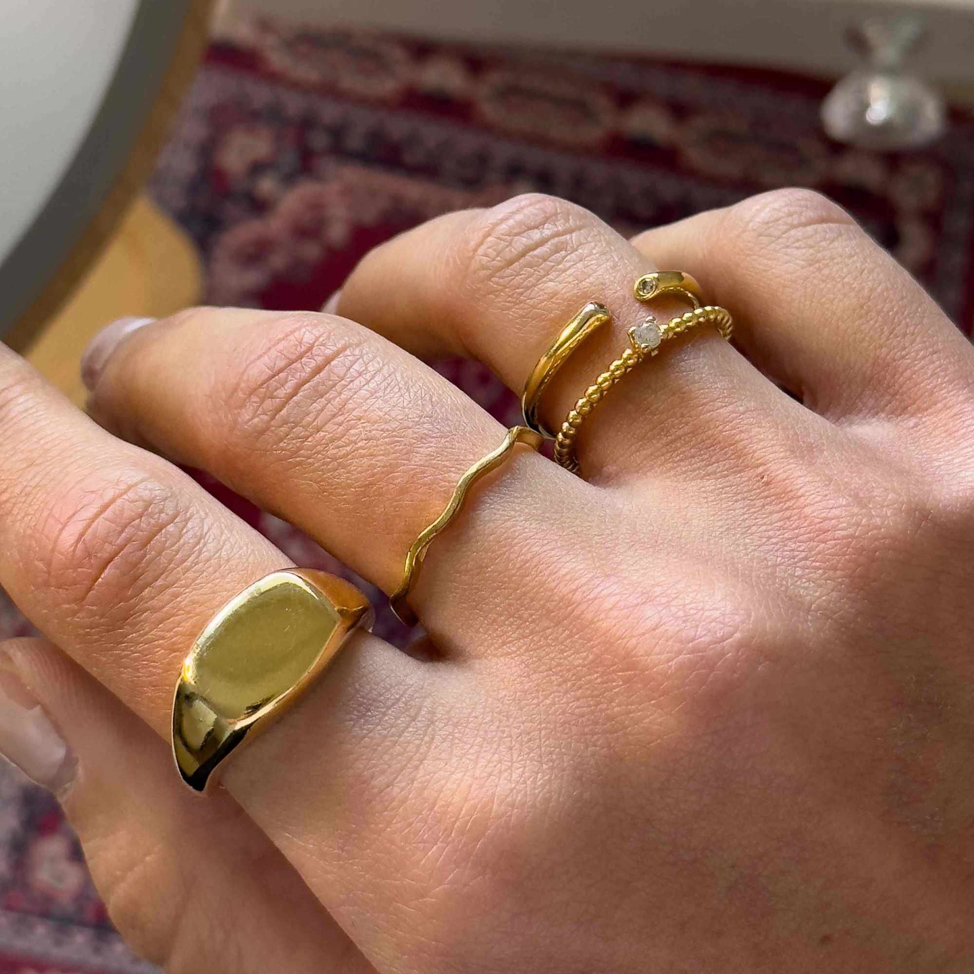 Anel Folheado a Ouro 18k Chapa Quadrado Lisa Dourado 2