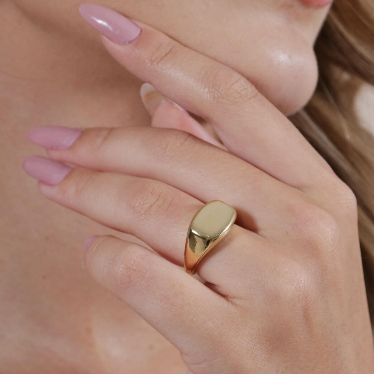 Anel Folheado a Ouro 18k Chapa Quadrado Lisa Dourado 5
