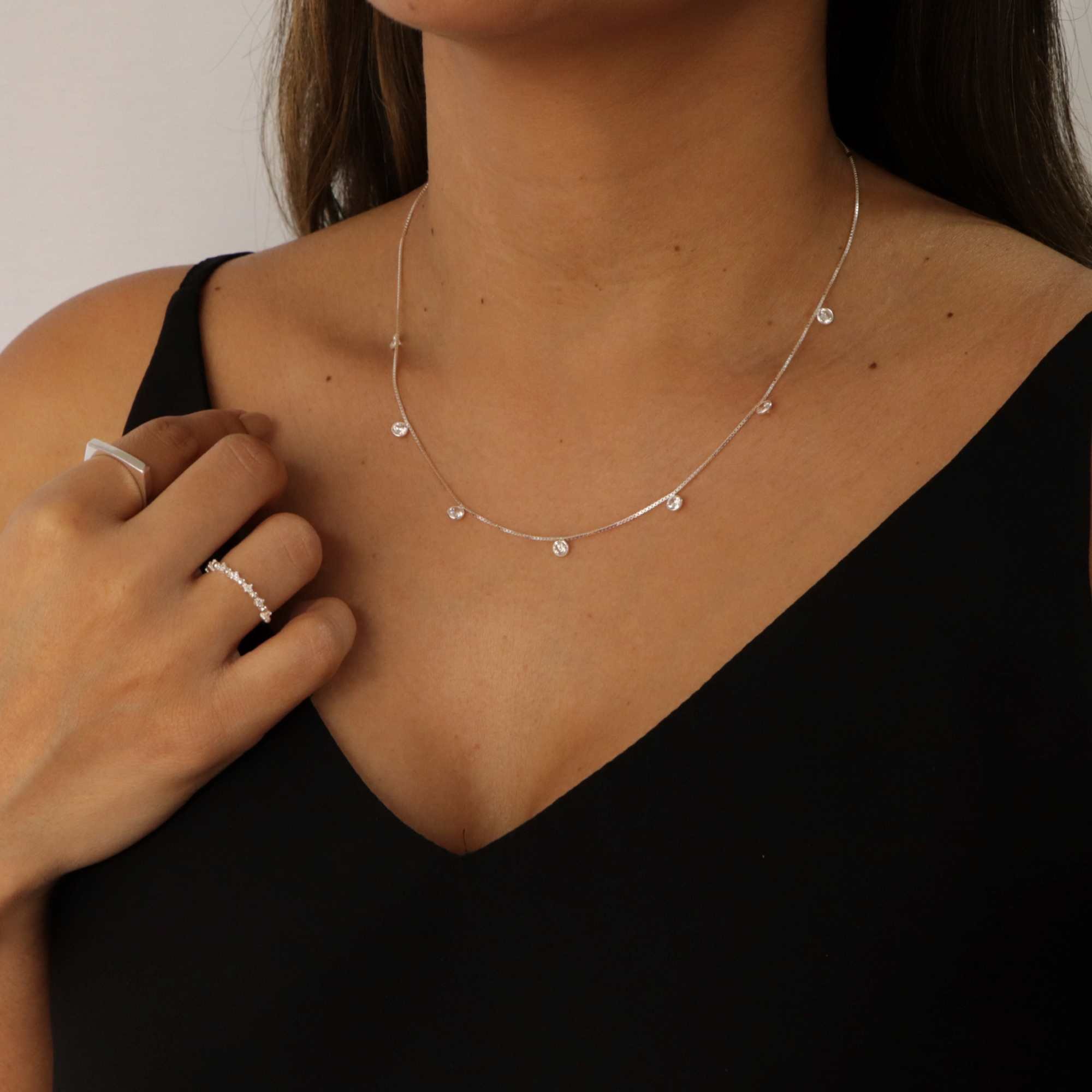Colar Prata 925 Ponto de Luz Zircônia Transparente Prata 2