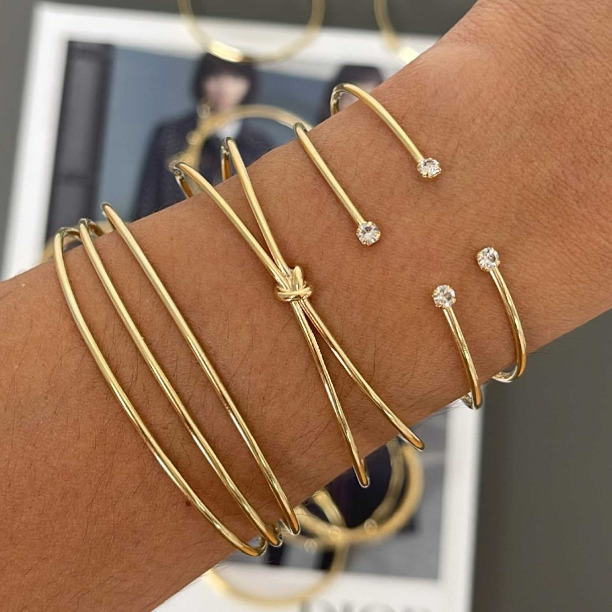 Bracelete Folheado a Ouro 18k Aro Duplo e Nó Ouro 18k 7