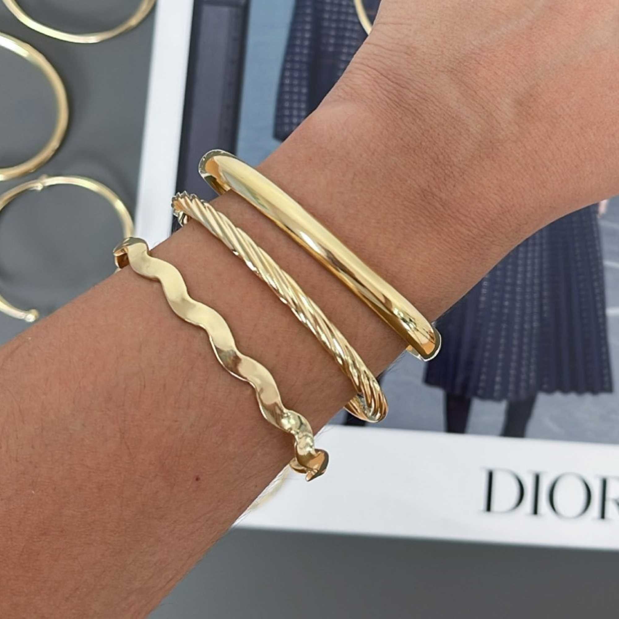 Bracelete Folheado a Ouro 18k Aro Liso Grosso 6mm Ouro 18k 7