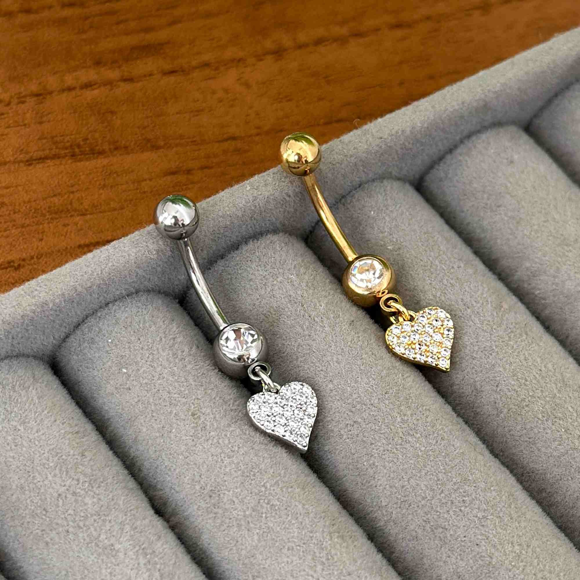 Piercing Umbigo Folheado a Ouro 18k Coração G e Ponto de Luz Dourado 2