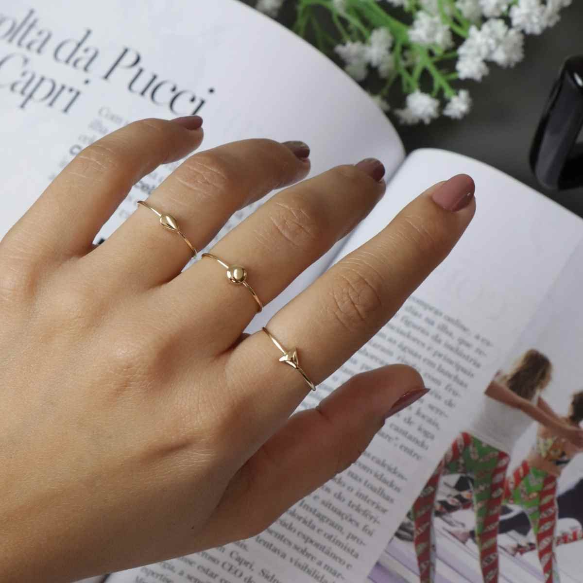 Anel Folheado a Ouro 18k Gota Liso P Dourado 2