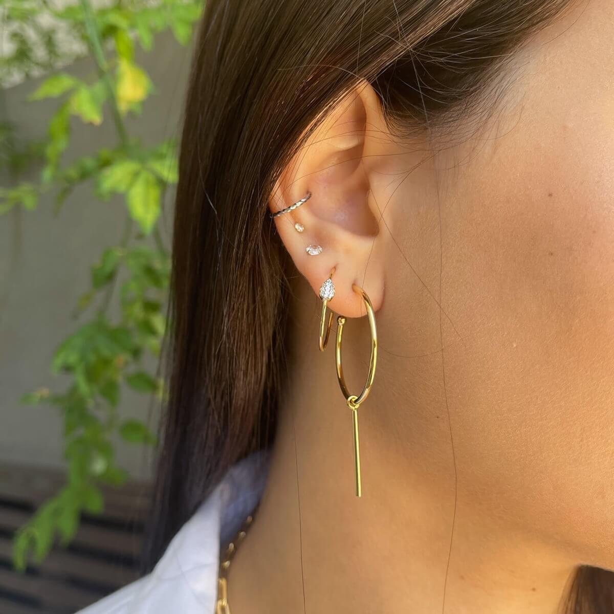 Argola Folheado a Ouro 18k Pingente Palito Dourado 2