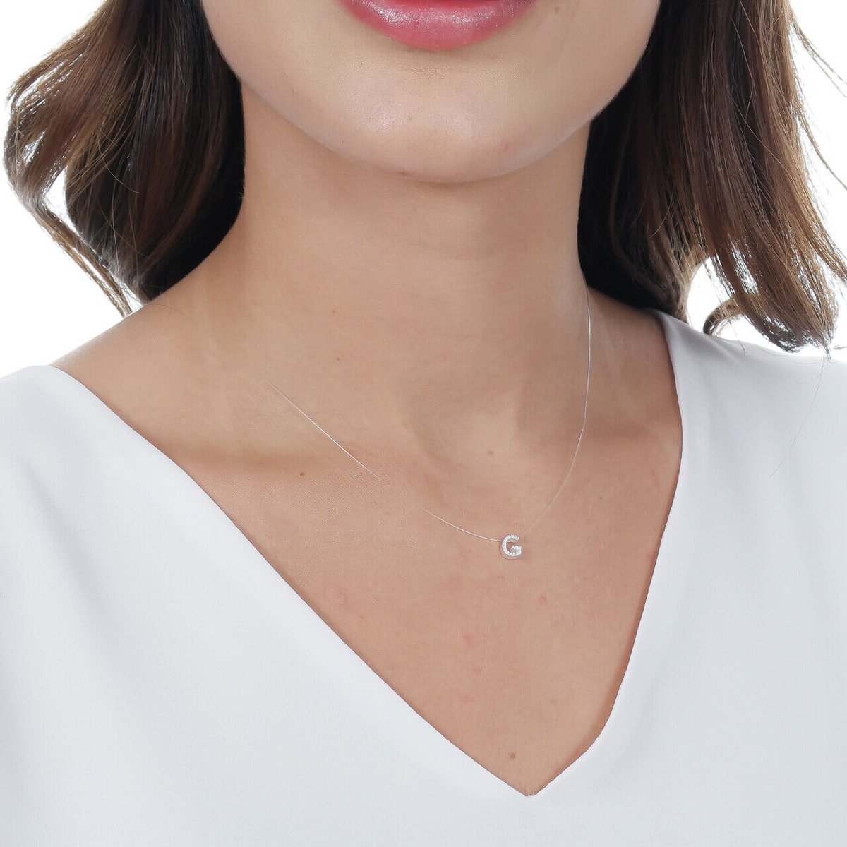 Colar Prata 925 Nylon Pingente Letra G Cravejado Zircônia Prata 2