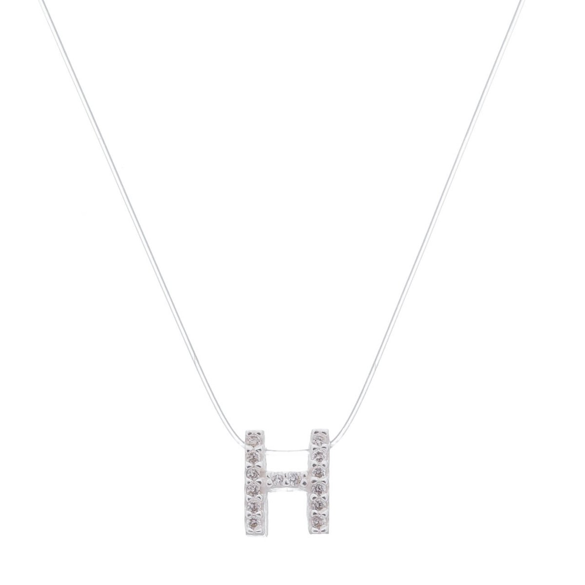 Colar Prata 925 Nylon Pingente Letra H Cravejado Zircônia Prata 1