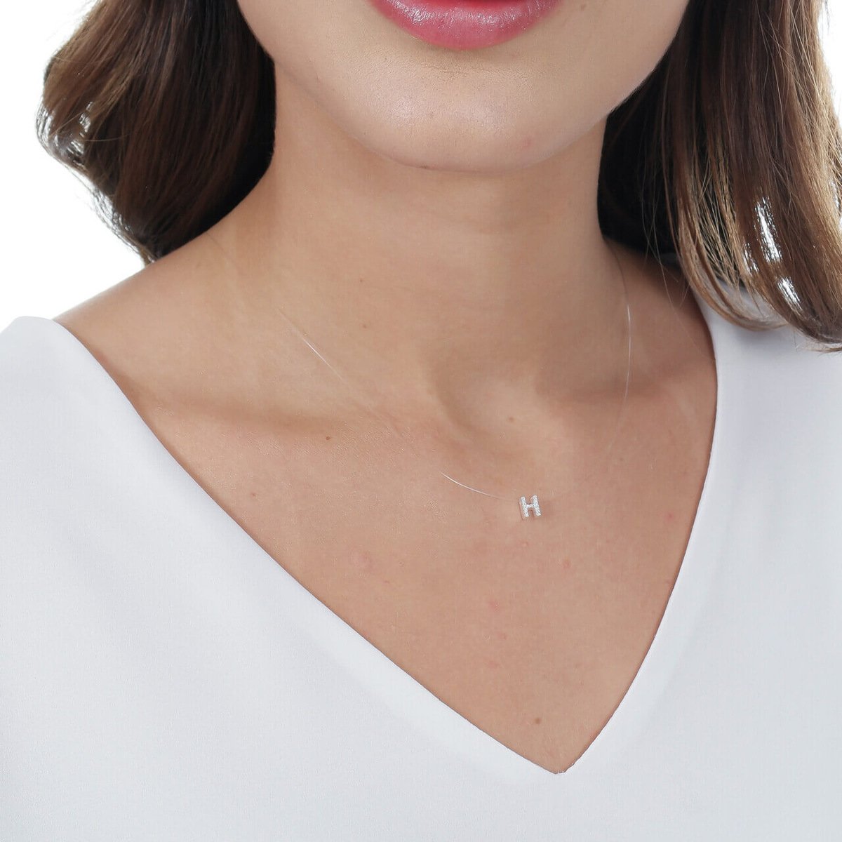 Colar Prata 925 Nylon Pingente Letra H Cravejado Zircônia Prata 2