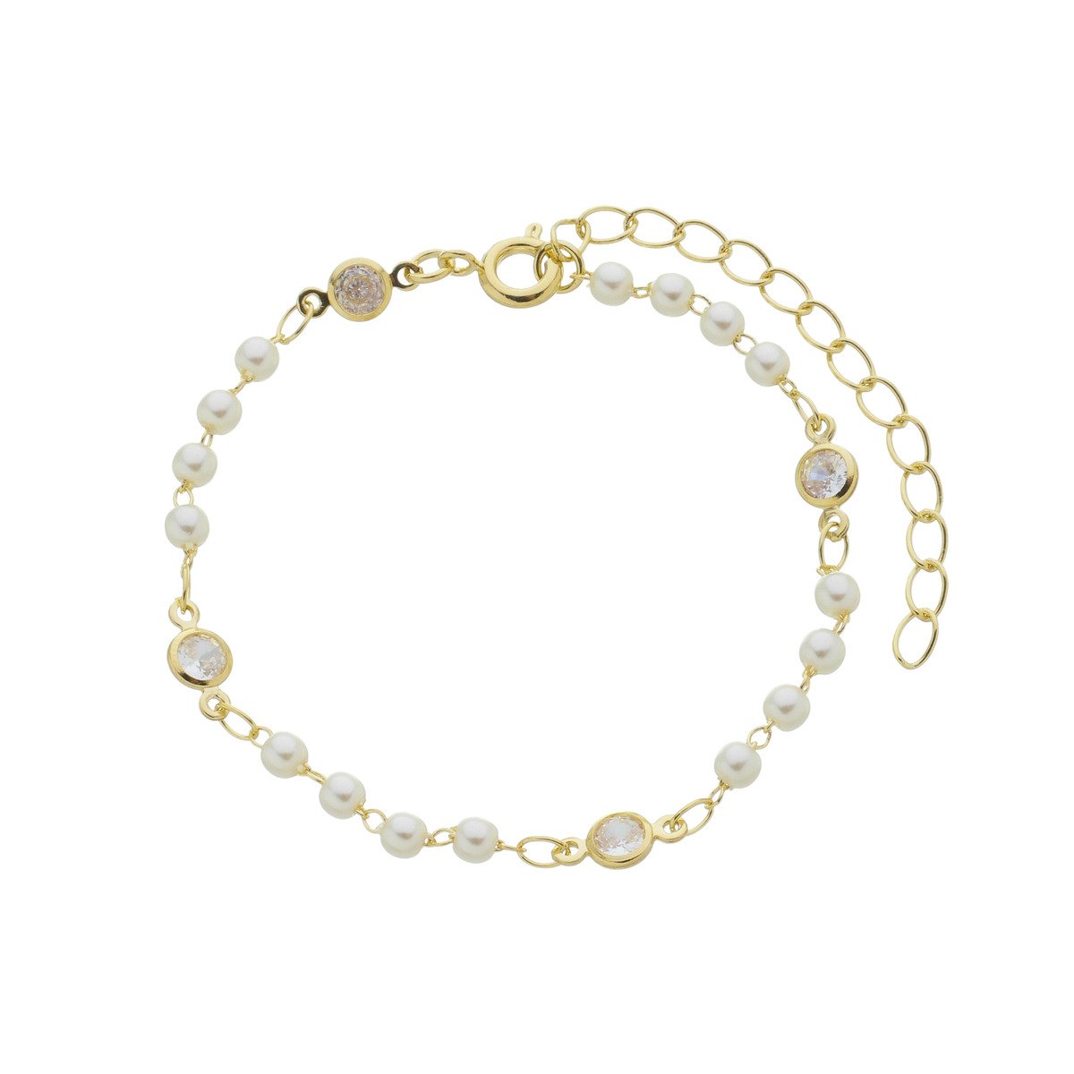 Pulseira Folheado a Ouro 18k Ponto de Luz e Pérola Dourado 1