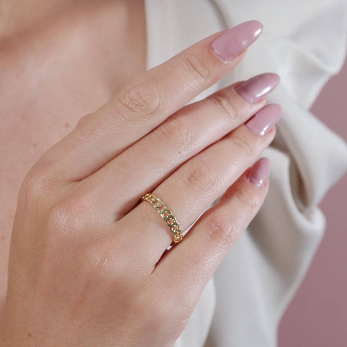 Anel Folheado a Ouro 18k Elo Groumet Dourado 2