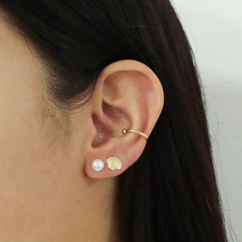Kit 2 Brincos Folheado a Ouro 18k Concha e Pérola P Dourado 2