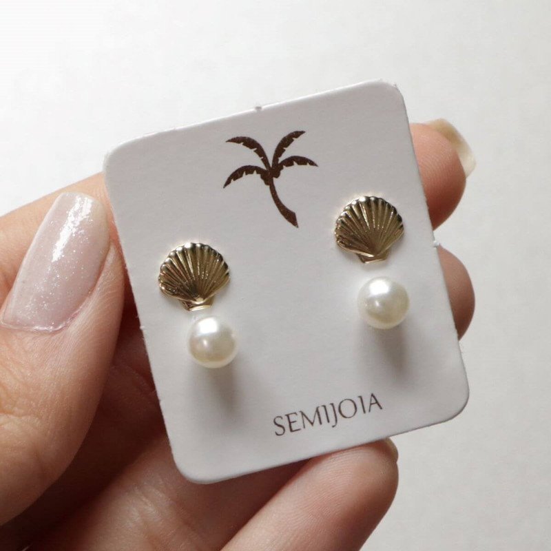 Kit 2 Brincos Folheado a Ouro 18k Concha e Pérola P Dourado 3