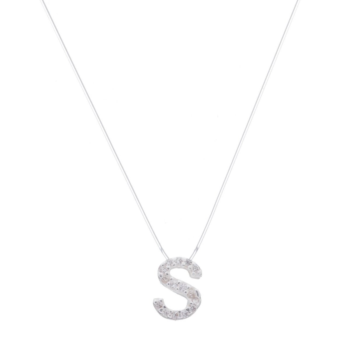 Colar Prata 925 Nylon Pingente Letra S Cravejado Zircônia Prata 1
