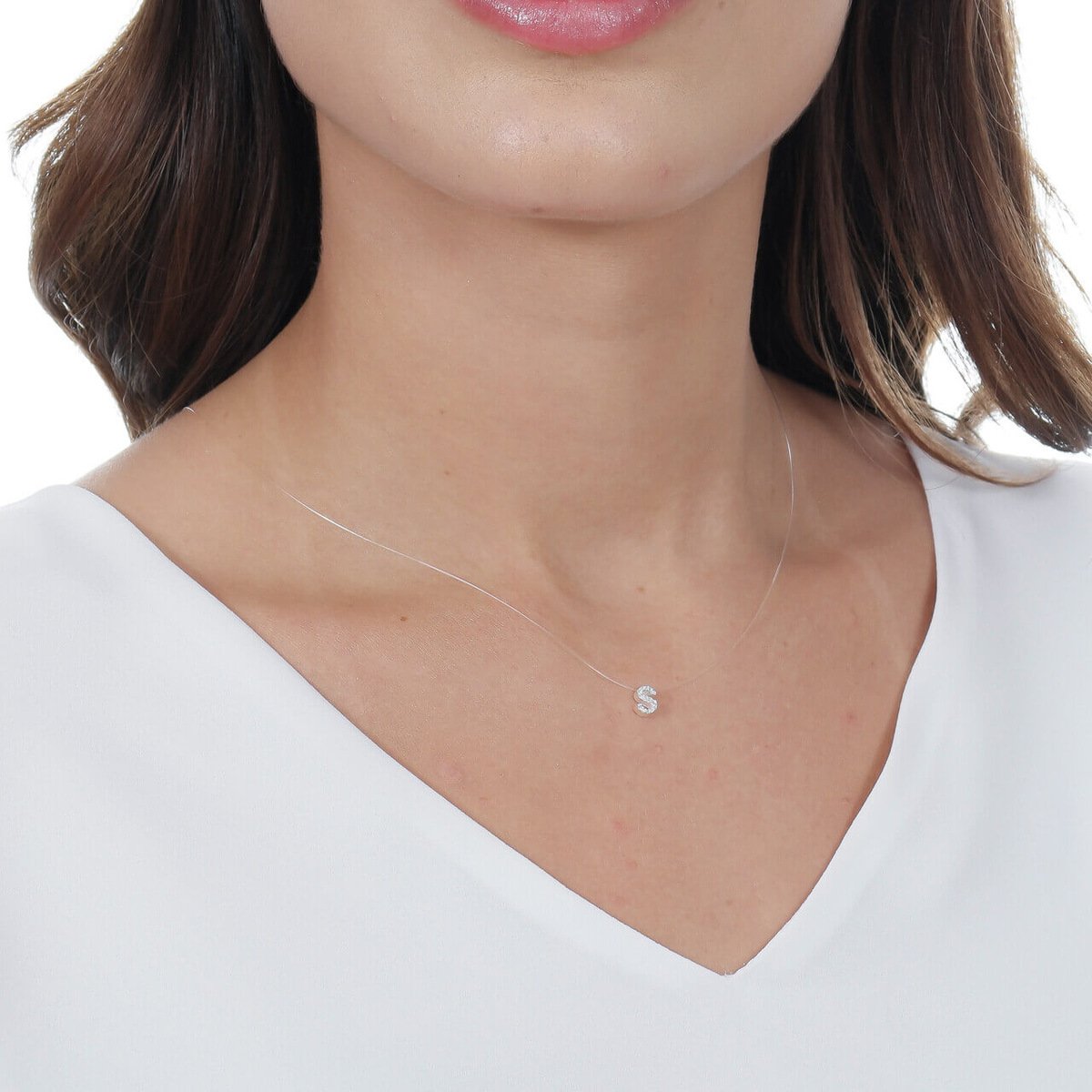 Colar Prata 925 Nylon Pingente Letra S Cravejado Zircônia Prata 2